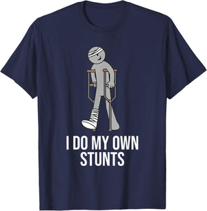 Funny I Do My Own Stunts | Cute Get Well Broken Leg Gift Kid T-Shirt - T-Shirt | Navy
