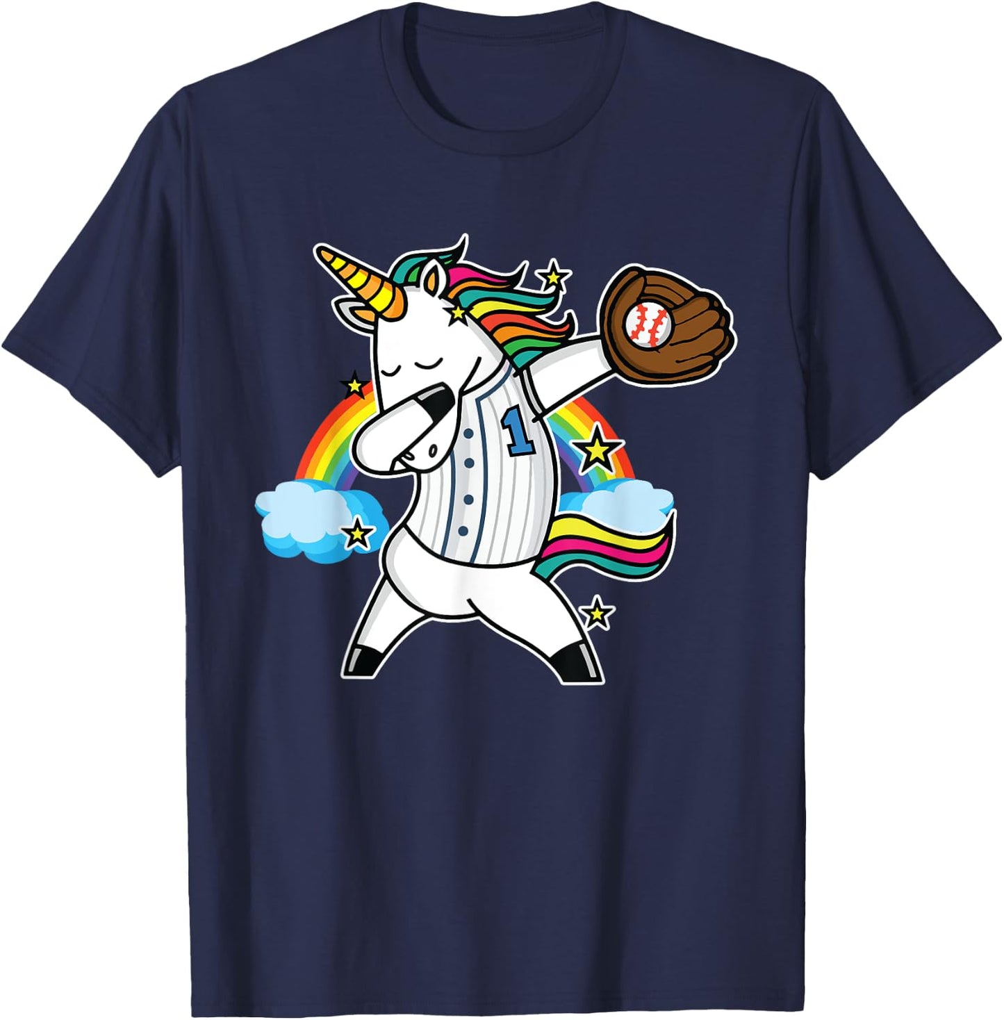 Unicorn Baseball Rainbow Baseball Lover I Unicorn Baseball T-Shirt - T-Shirt | Navy