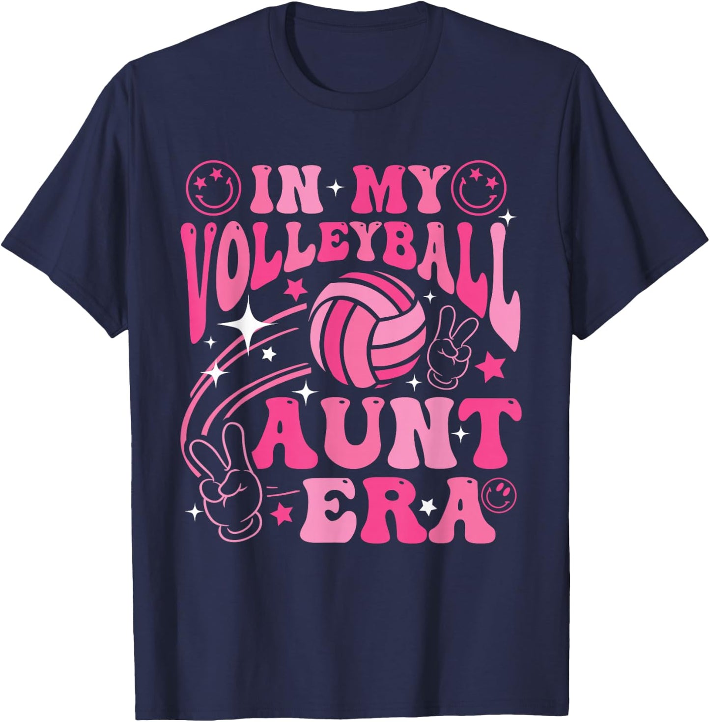 Groovy In My Volleyball Aunt Era Retro for Aunt Women T-Shirt - T-Shirt | Navy