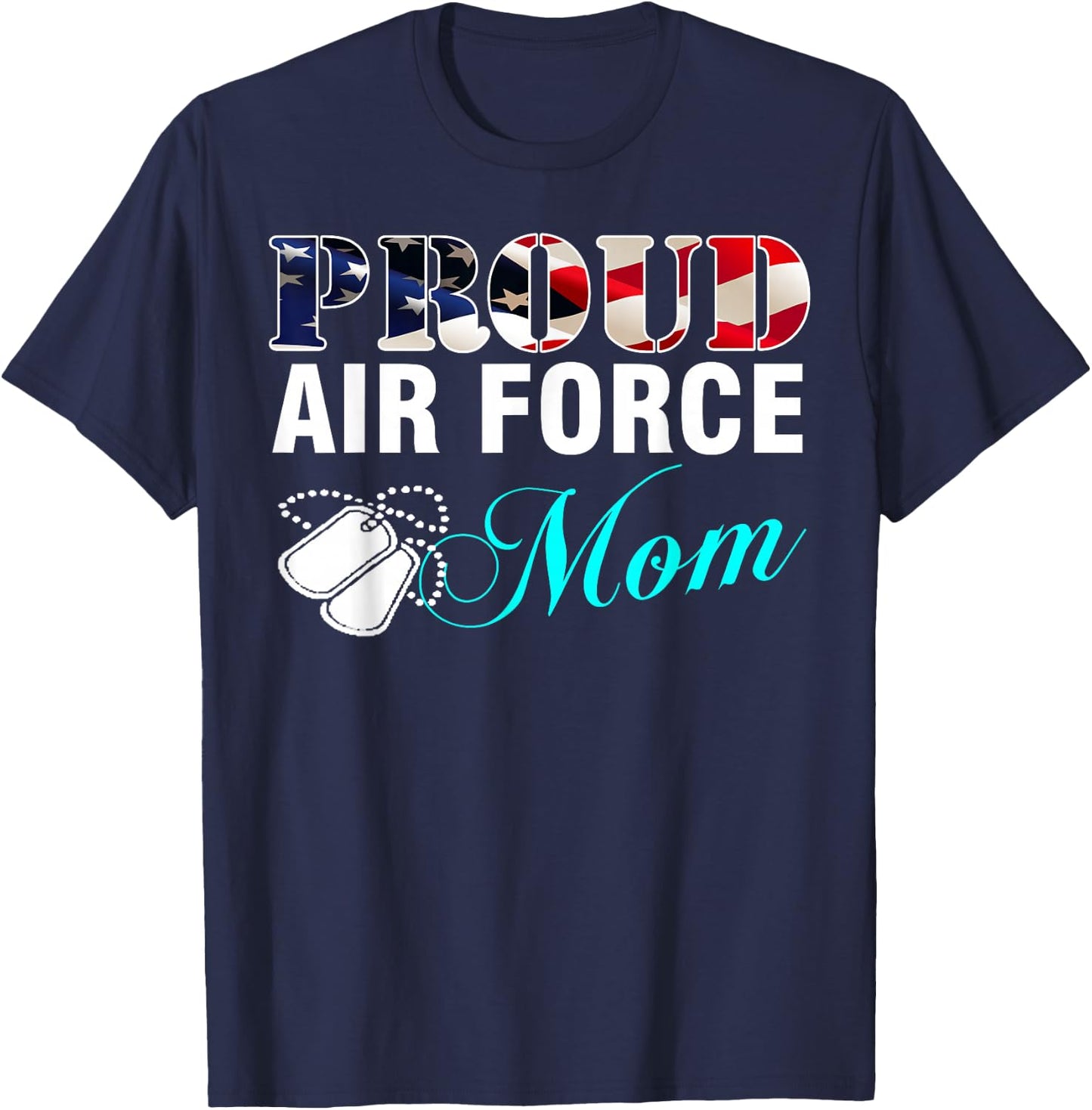 Vintage Proud Air Force Mom With American Flag Gift T-Shirt - T-Shirt | Navy