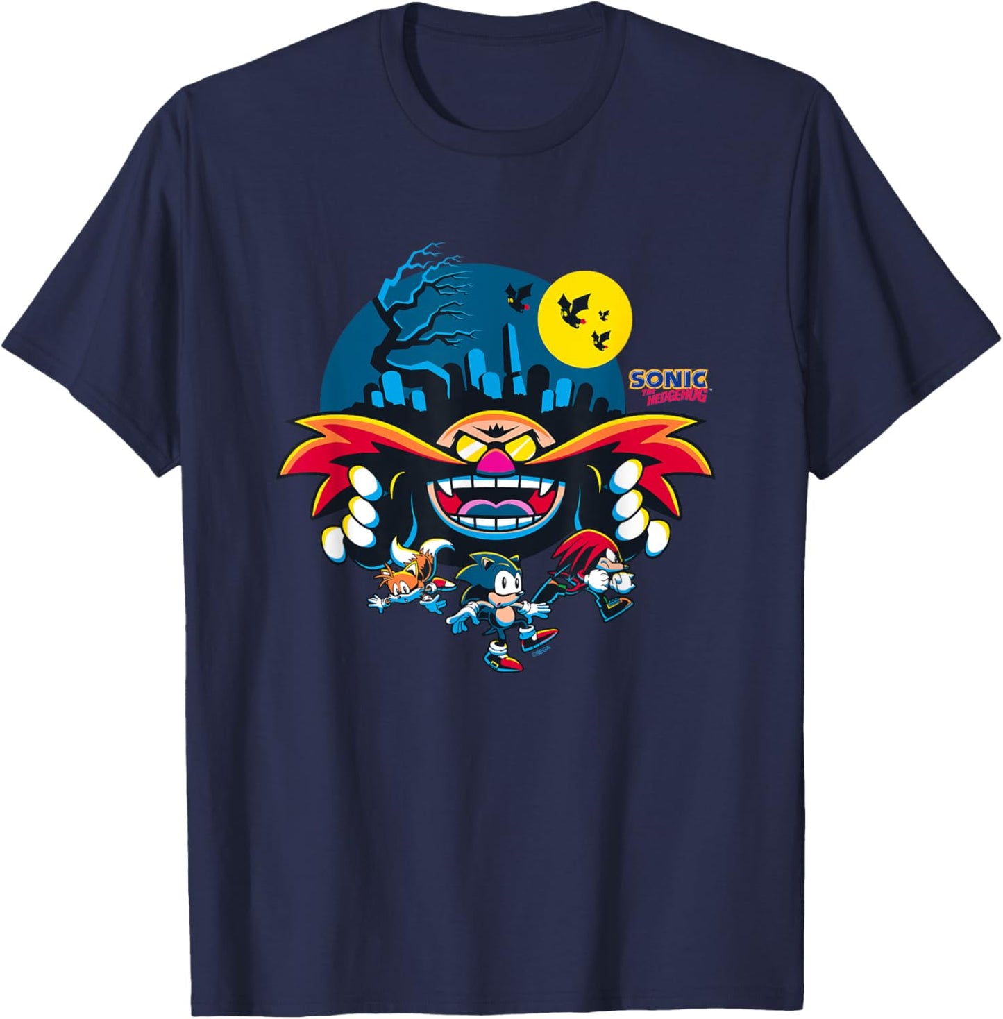 Sonic The Hedgehog Halloween Friends Haunted By Eggman T-Shirt - T-Shirt | Navy