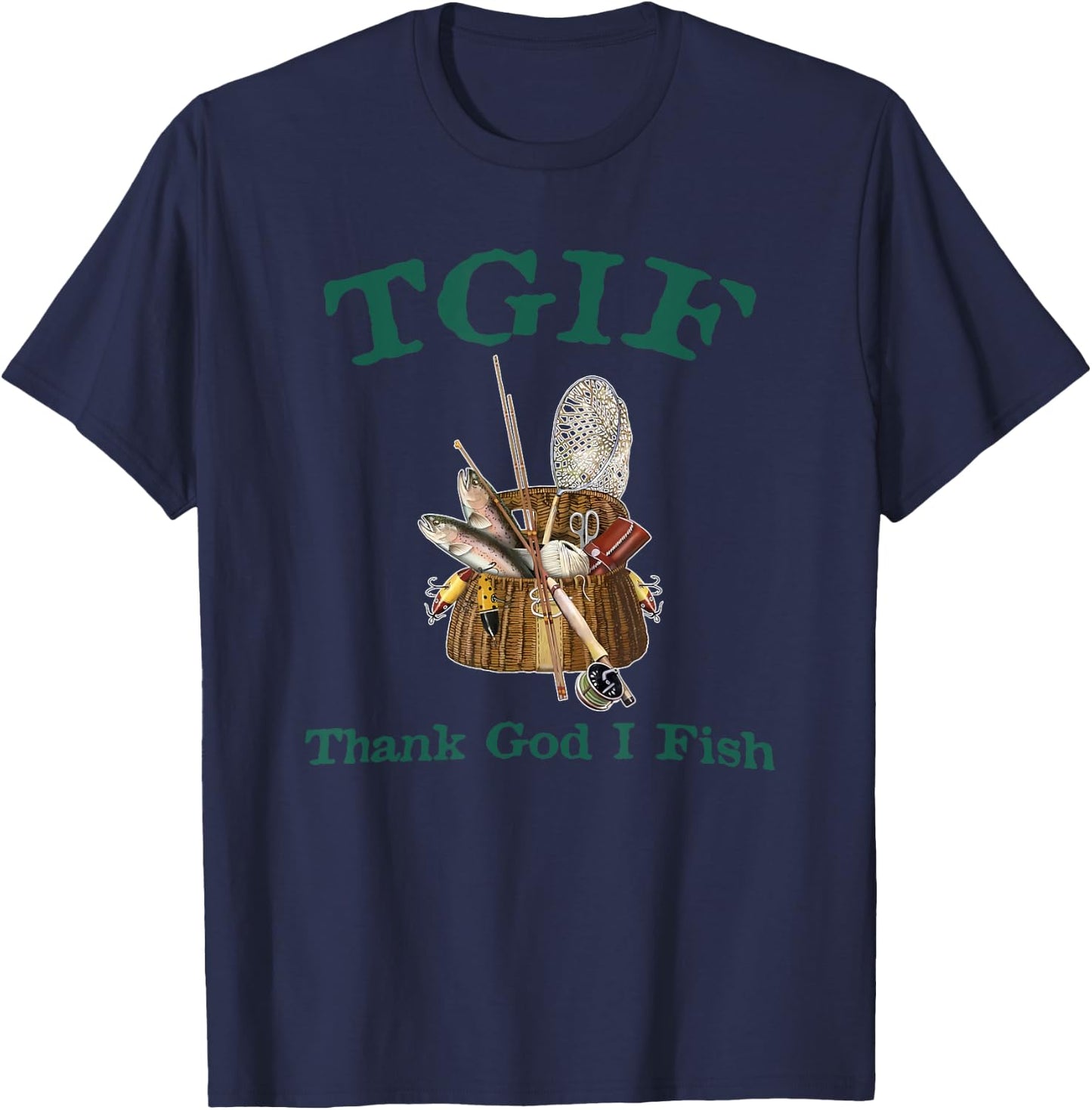 TGIF Thank God I Fish Funny Fishing T-Shirt - T-Shirt | Navy