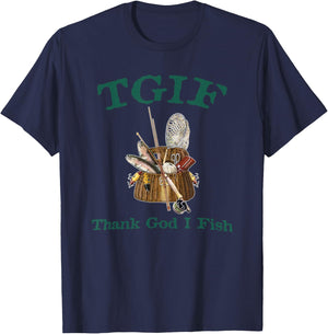 TGIF Thank God I Fish Funny Fishing T-Shirt - T-Shirt | Navy