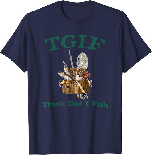 TGIF Thank God I Fish Funny Fishing T-Shirt - T-Shirt | Navy