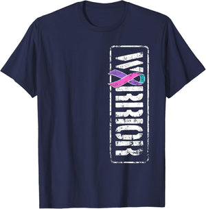 Thyroid Cancer Awareness - Sideways Military Warrior Ribbon T-Shirt - T-Shirt | Navy