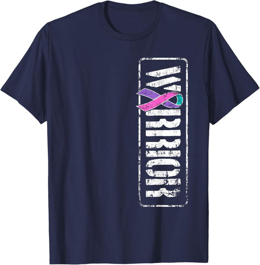 Thyroid Cancer Awareness - Sideways Military Warrior Ribbon T-Shirt - T-Shirt | Navy