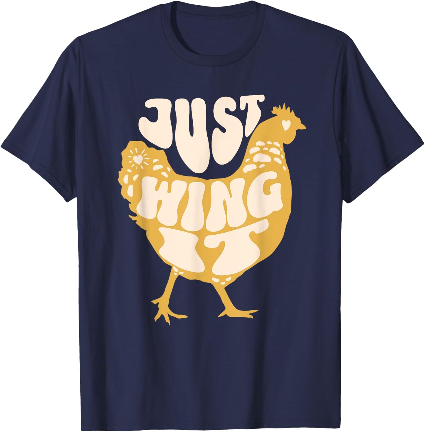 Just Wing It Funny Chicken Retro T-Shirt - T-Shirt | Navy