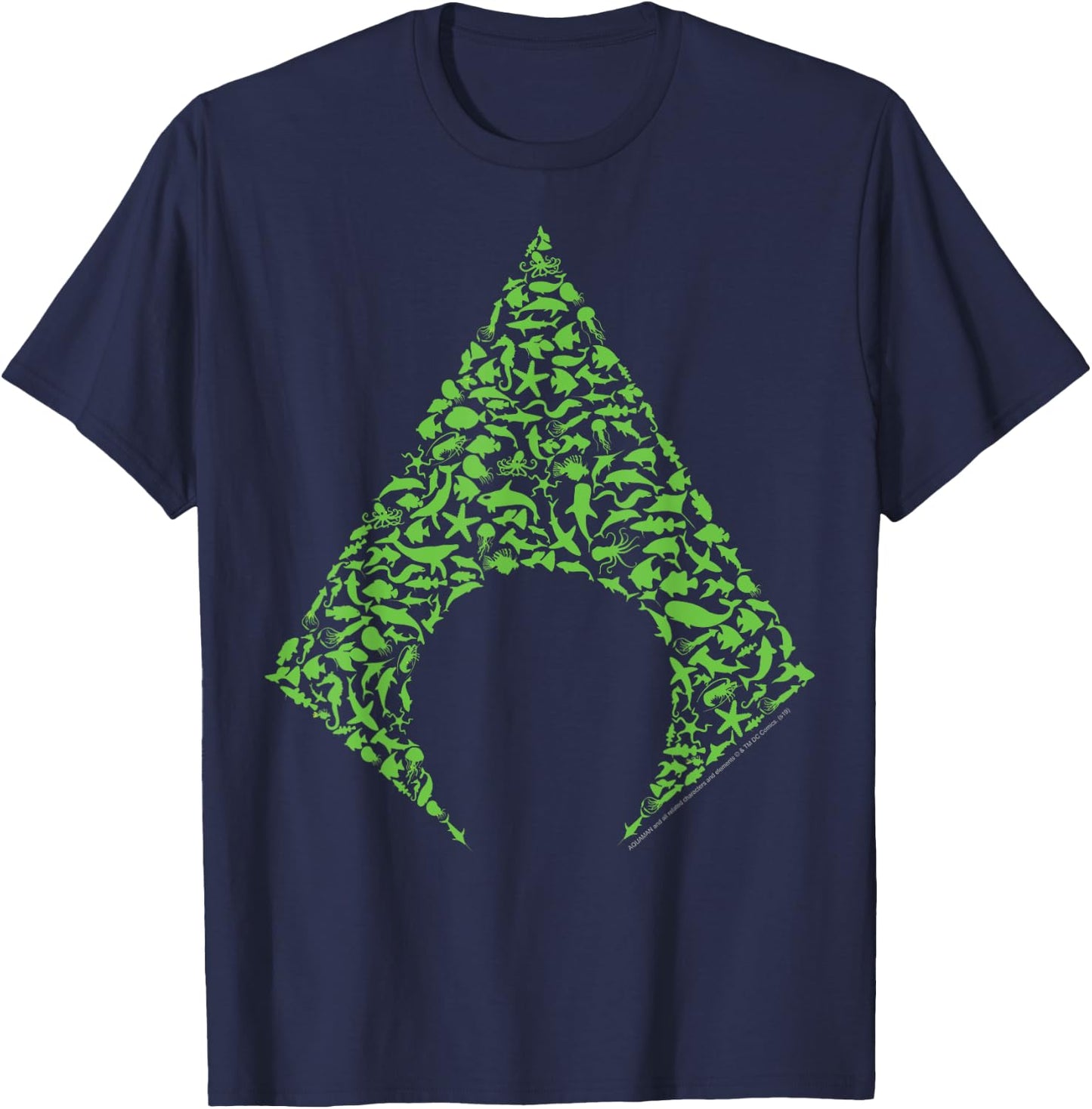 DC Comics Aquaman Fish & Sharks Arrow T-Shirt - T-Shirt | Navy