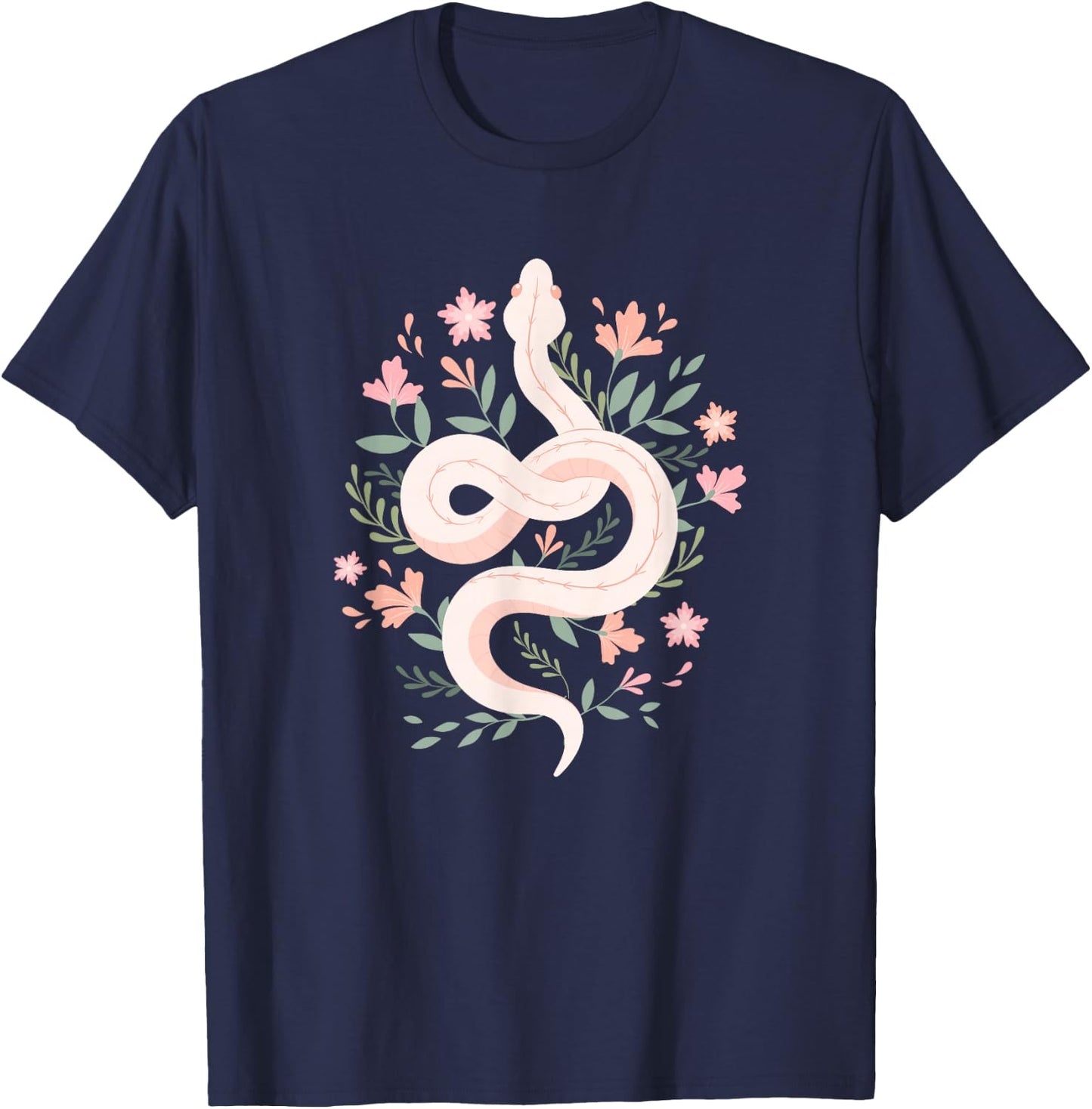 Aesthetic Graphic Mystical Snake Flower Pastel Goth T-Shirt - T-Shirt | Navy