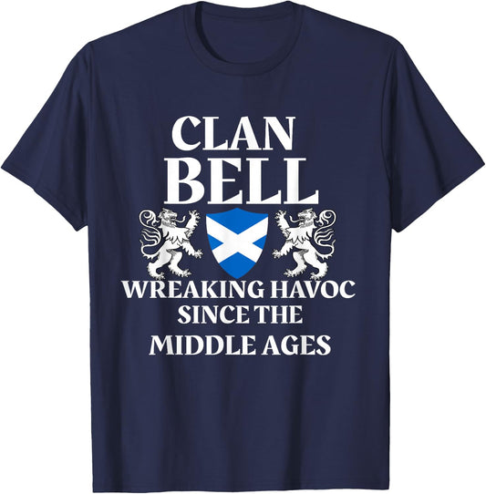 Bell Clan Scottish Family Kilt Tartan Lion Name T-Shirt - T-Shirt | Navy