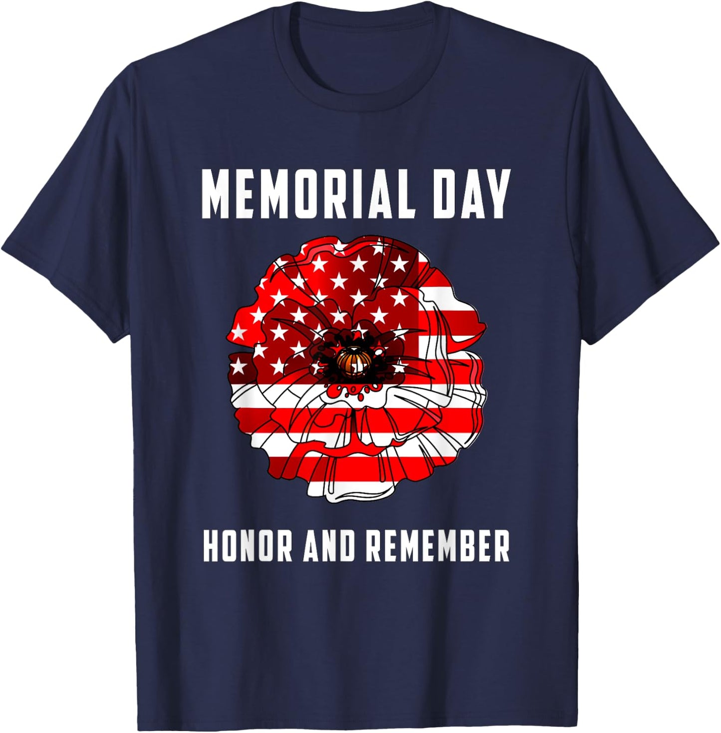 Veterans Day Red Poppy Flower USA Memorial Day 2021 T-Shirt - T-Shirt | Navy