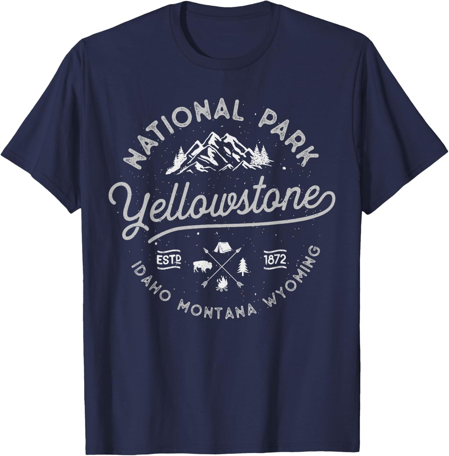 Yellowstone US National Park Bison Buffalo Vintage Men Women T-Shirt - T-Shirt | Navy
