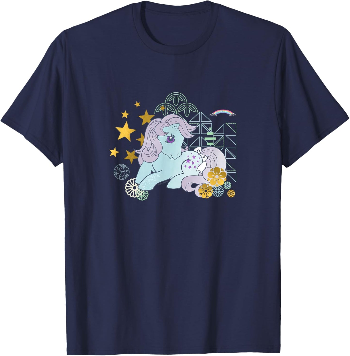 My Little Pony Classic Blue Belle Gold Stars & Florals T-Shirt - T-Shirt | Navy