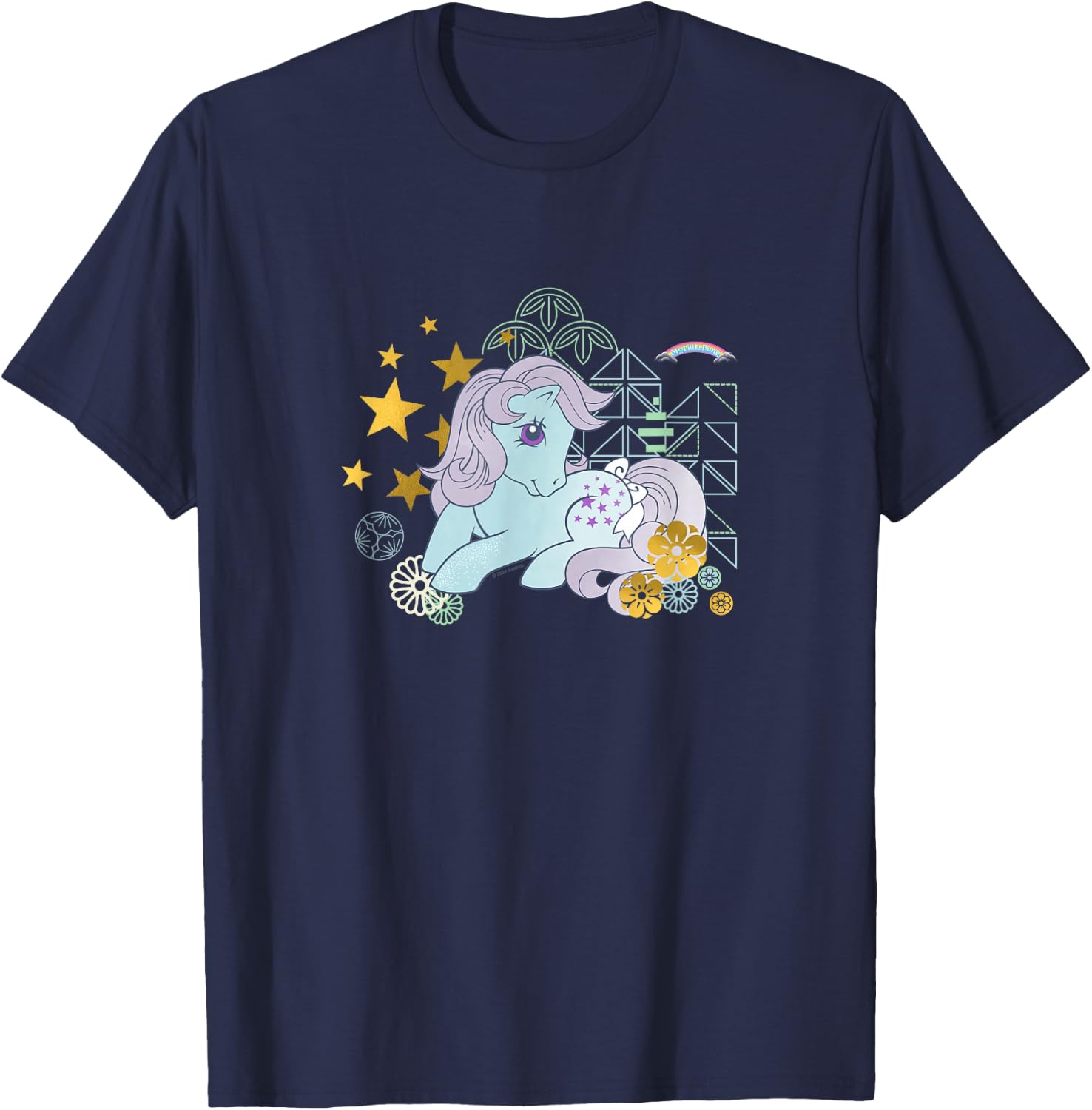 My Little Pony Classic Blue Belle Gold Stars & Florals T-Shirt - T-Shirt | Navy