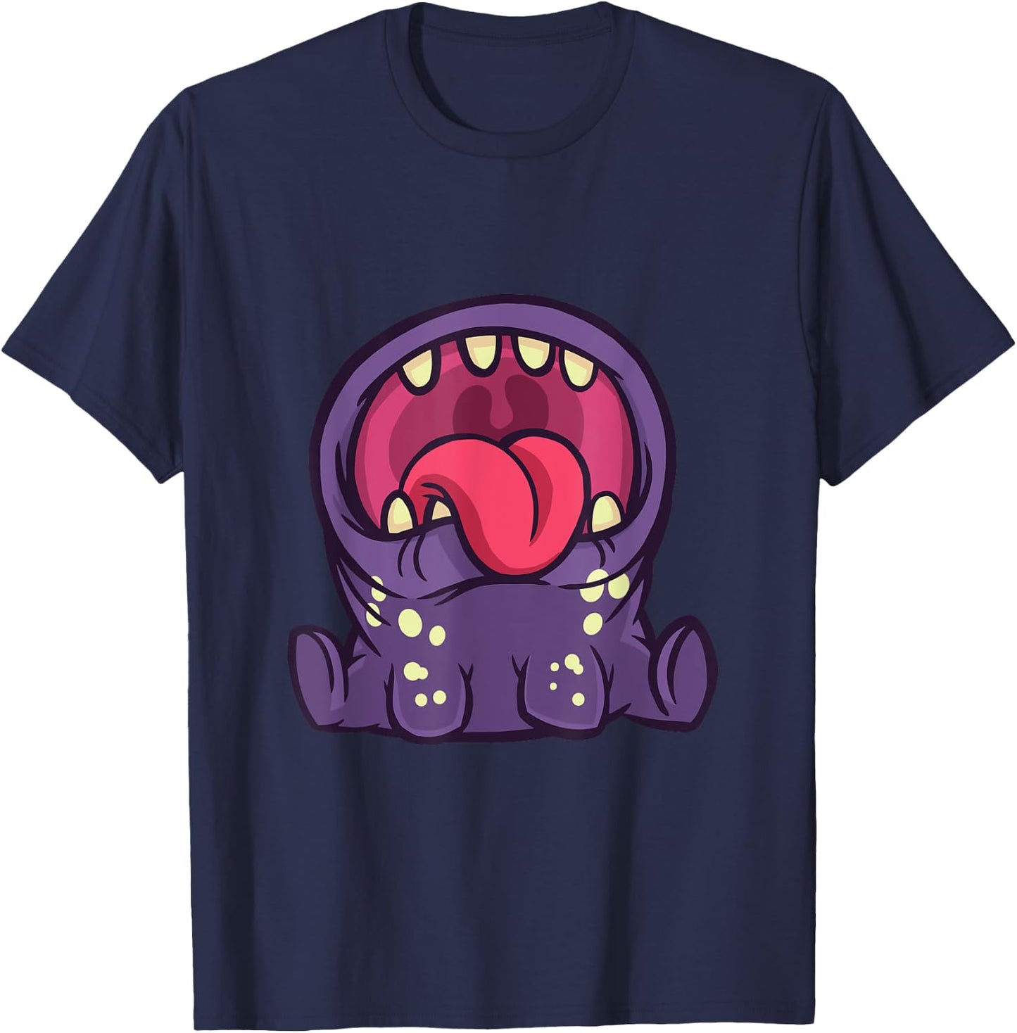 Funny cute purple monster with open mouth and T-Shirt - T-Shirt | Navy