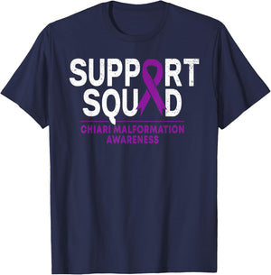 Support Squad Chiari Malformation Awareness Purple Ribbon T-Shirt - T-Shirt | Navy