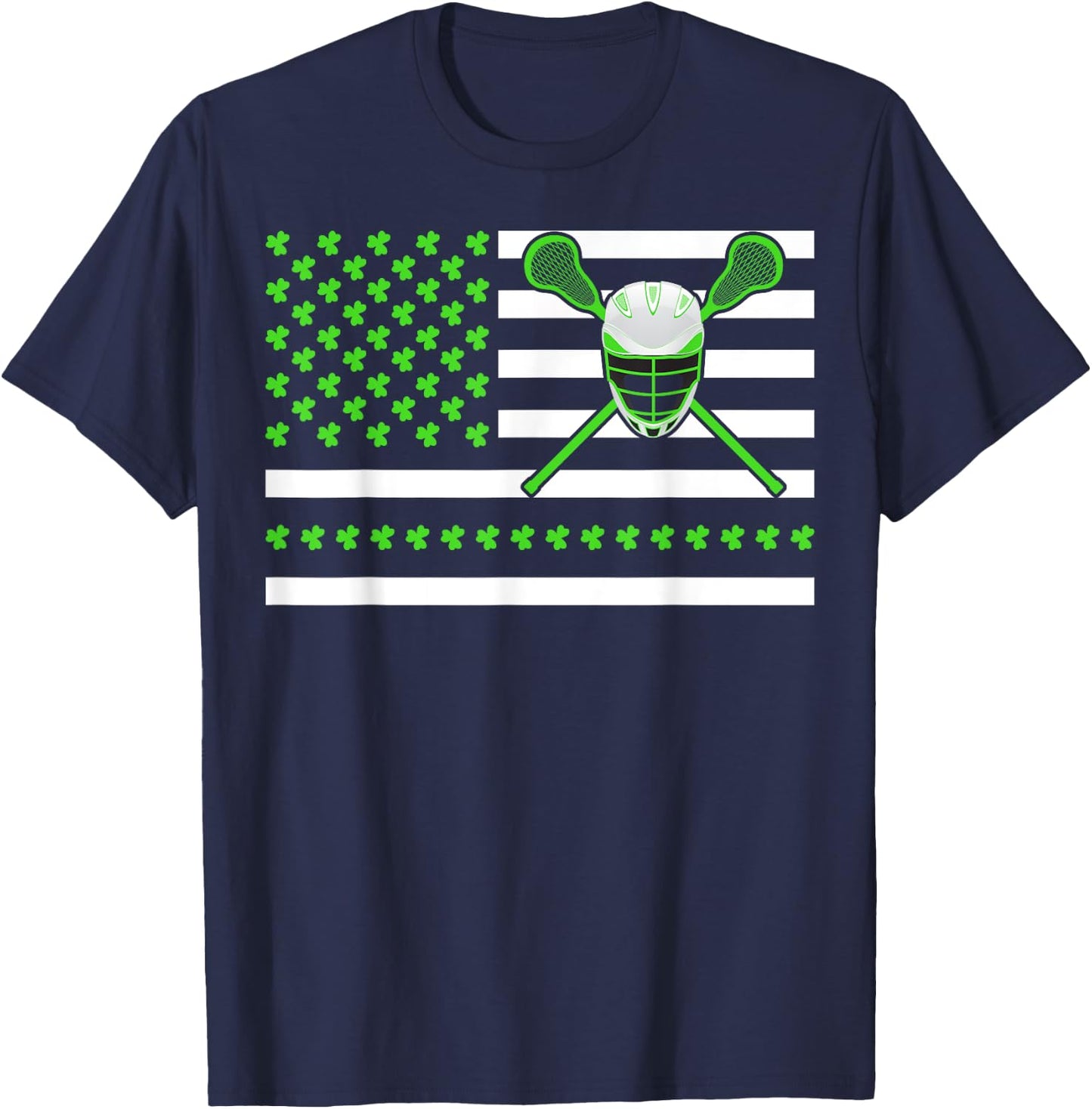 Irish Shamrock American Flag Lacrosse St. Patrick's Day Kids Men T-Shirt - T-Shirt | Navy