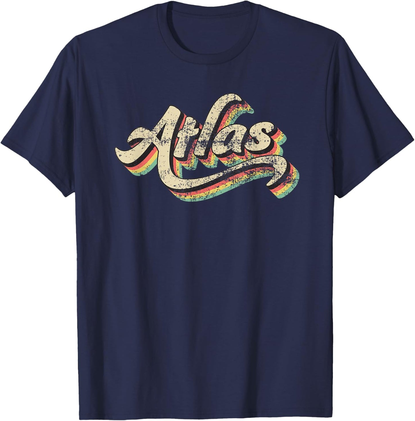 Atlas Name First or Family 70s Inspired Vintage Script T-Shirt - T-Shirt | Navy