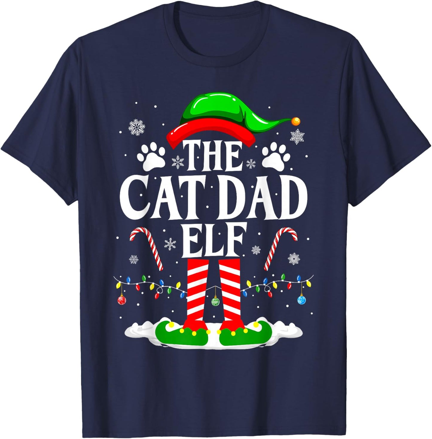 The Cat Dad Elf Xmas Funny Cats lover Christmas Cat Dad T-Shirt - T-Shirt | Navy