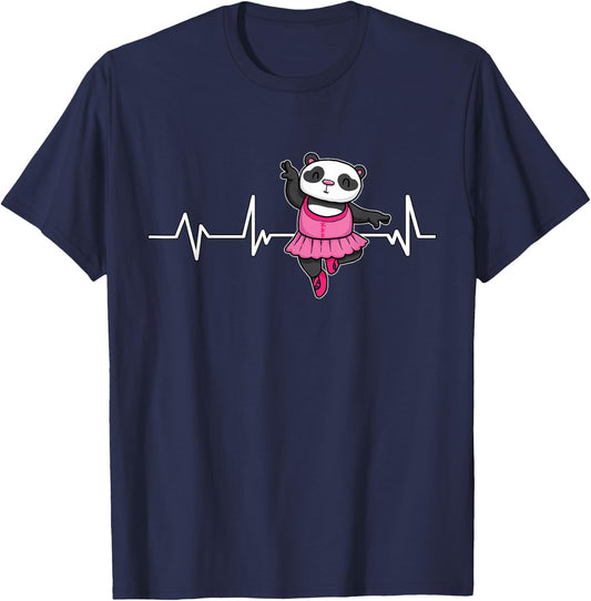 Panda Bear Ballet Heartbeat EKG Ballerina Gift Panda Ballet T-Shirt - T-Shirt | Navy
