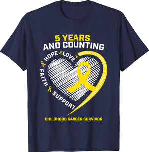 Girls Kids Boys 5 Year Gold Childhood Cancer Survivor Shirt T-Shirt - T-Shirt | Navy