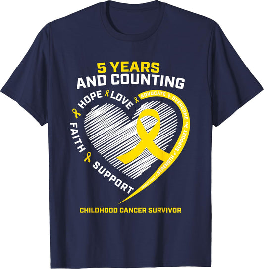 Girls Kids Boys 5 Year Gold Childhood Cancer Survivor Shirt T-Shirt - T-Shirt | Navy