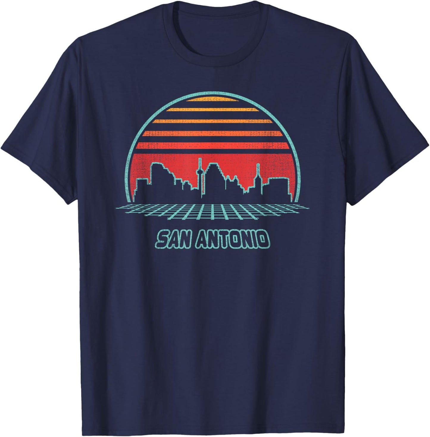 San Antonio City Skyline Retro 80s Style Souvenir Gift T-Shirt - T-Shirt | Navy