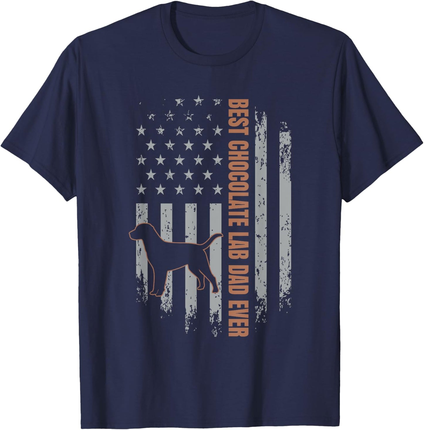 Chocolate Lab Dad American Flag Brown Labrador Retriever T-Shirt - T-Shirt | Navy