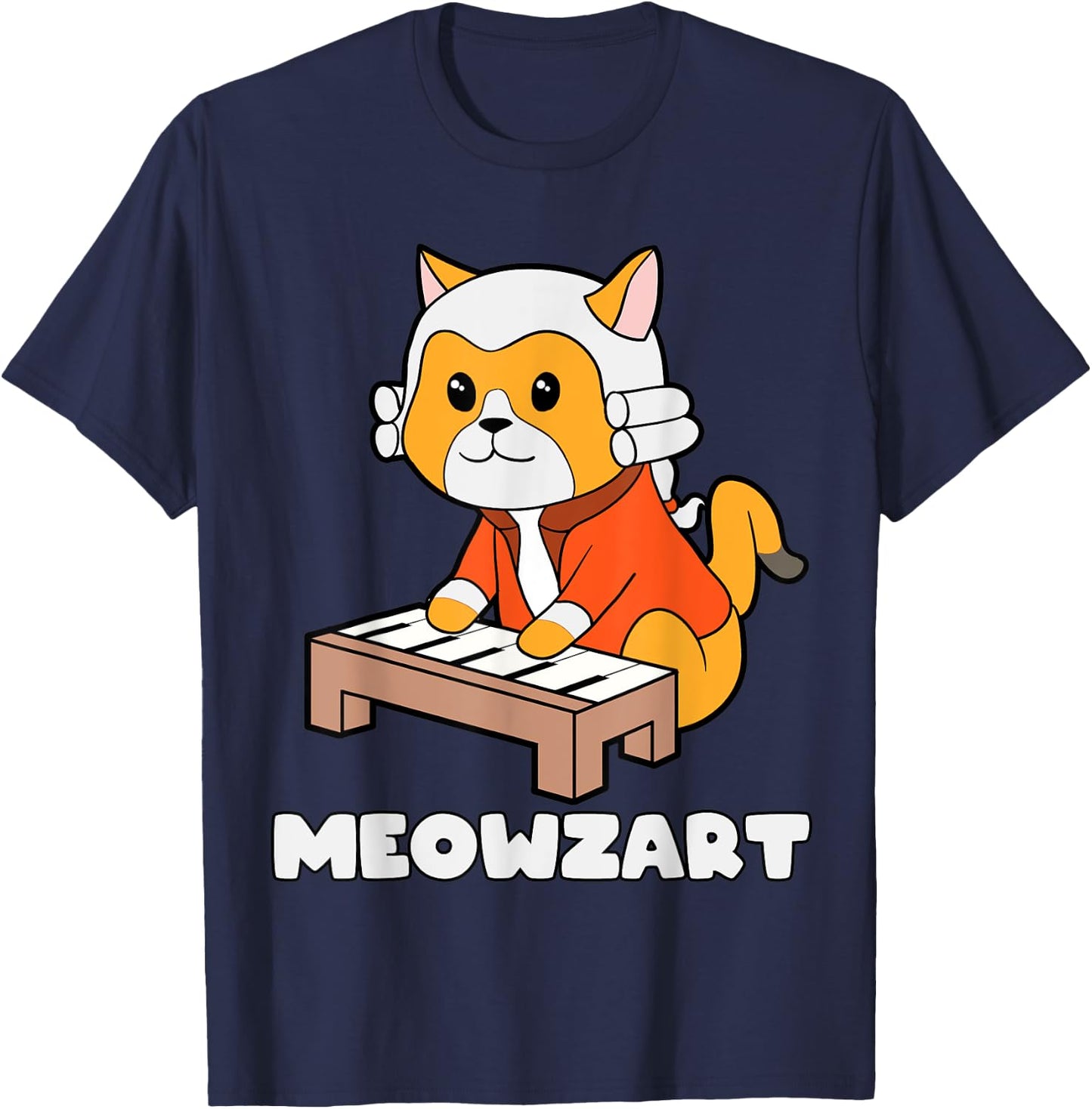 Meowzart Kitty Piano Funny Cat Lover Pun Classical Music Men Women Kids T-Shirt - T-Shirt | Navy