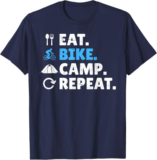 Eat. Bike. Camp. Repeat. - Gravel Bike Bikepacking T-Shirt - T-Shirt | Navy