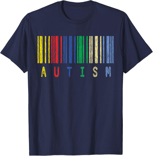 Autism Colorful Barcode Support Autistic Kids Awareness Gift T-Shirt - T-Shirt | Navy