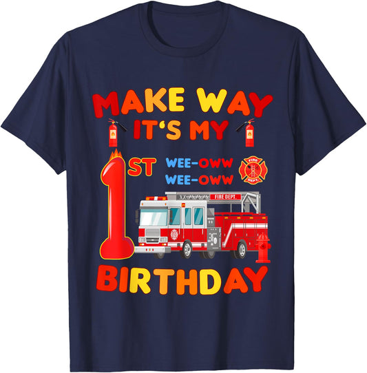 make way it's my 1st Birthday Firefighter firetruck toddler T-Shirt - T-Shirt | Navy
