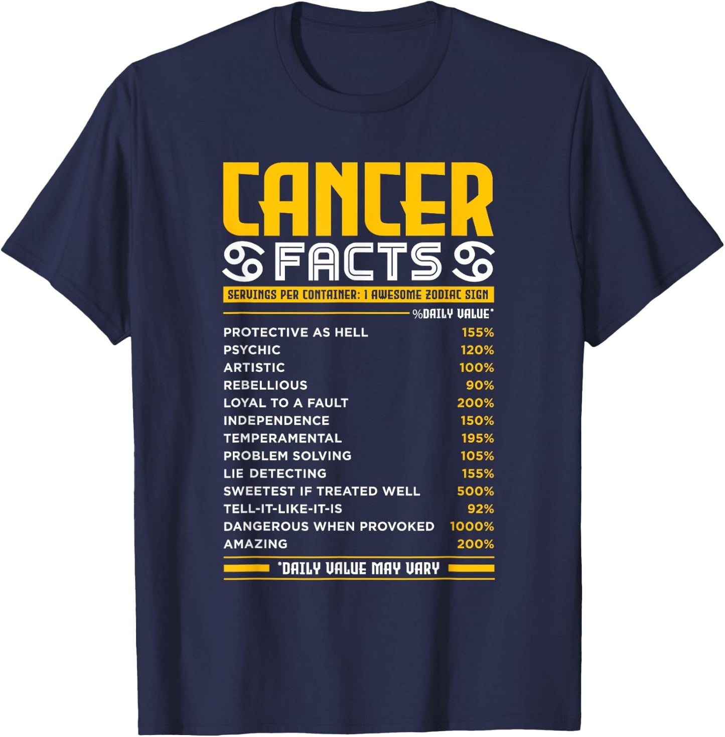 Cancer Zodiac Facts Traits Horoscope Sign Astrology Gift T-Shirt - T-Shirt | Navy