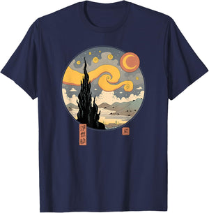 Starry Ukiyo-e Night T-Shirt - T-Shirt | Navy