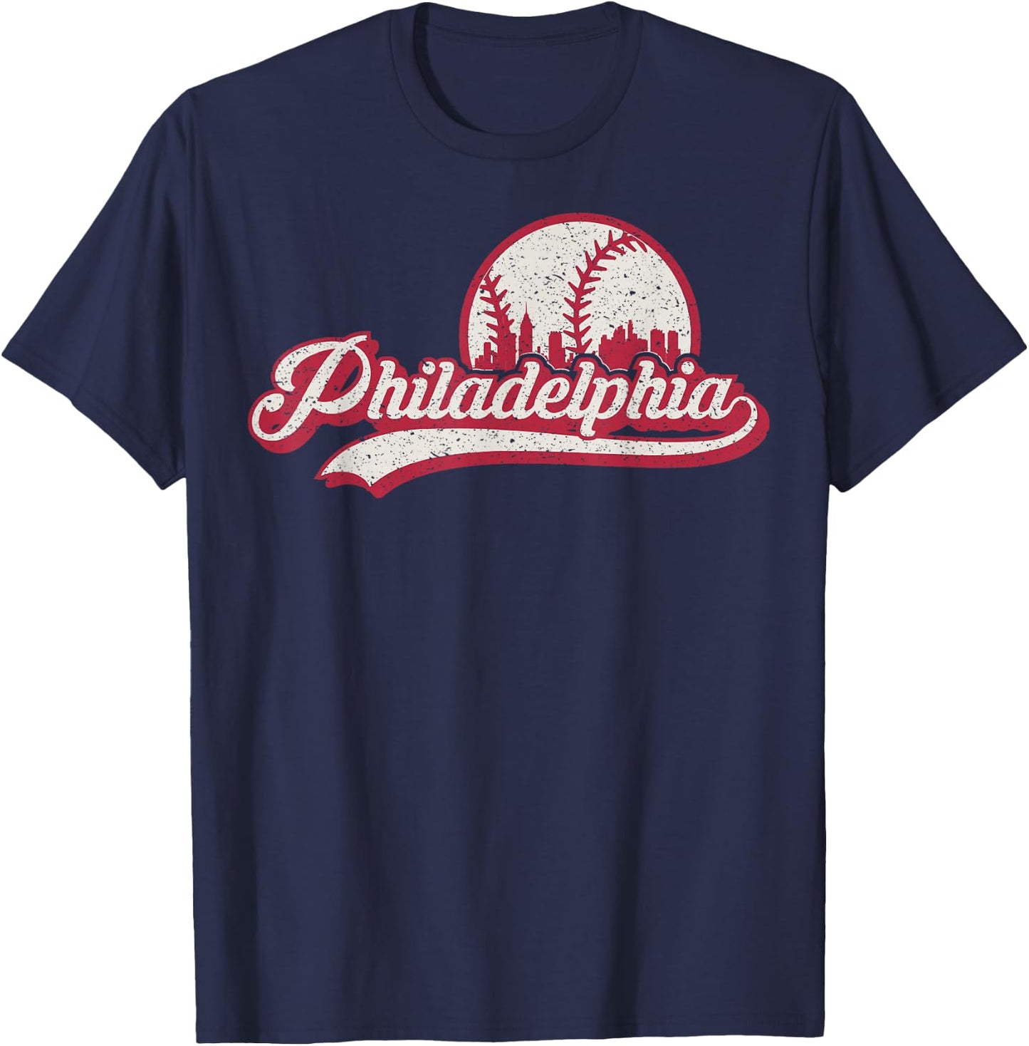 Vintage Distressed Philly Baseball Lovers Philly Cityscape T-Shirt - T-Shirt | Navy