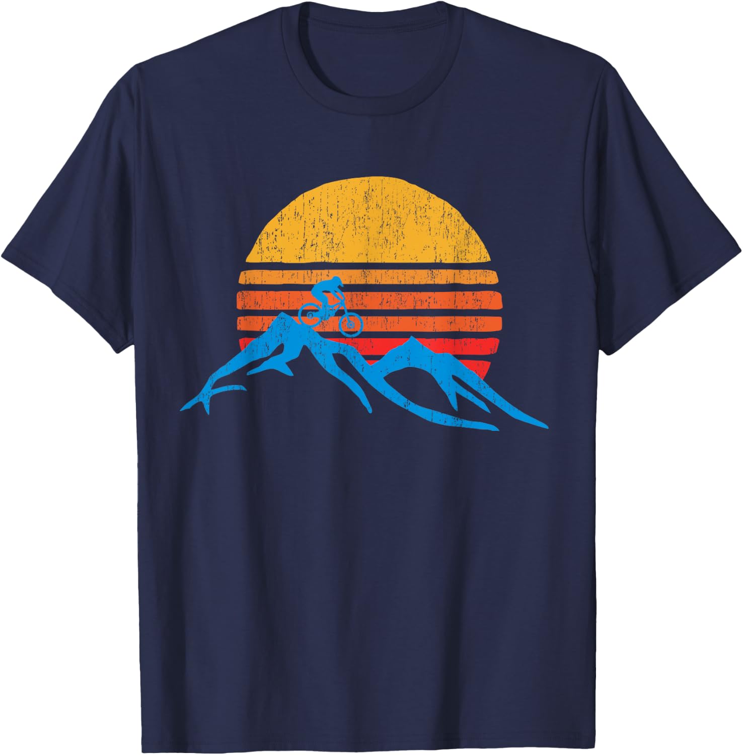 Mountain Bike Vintage Sunset Design Graphic T-Shirt - T-Shirt | Navy