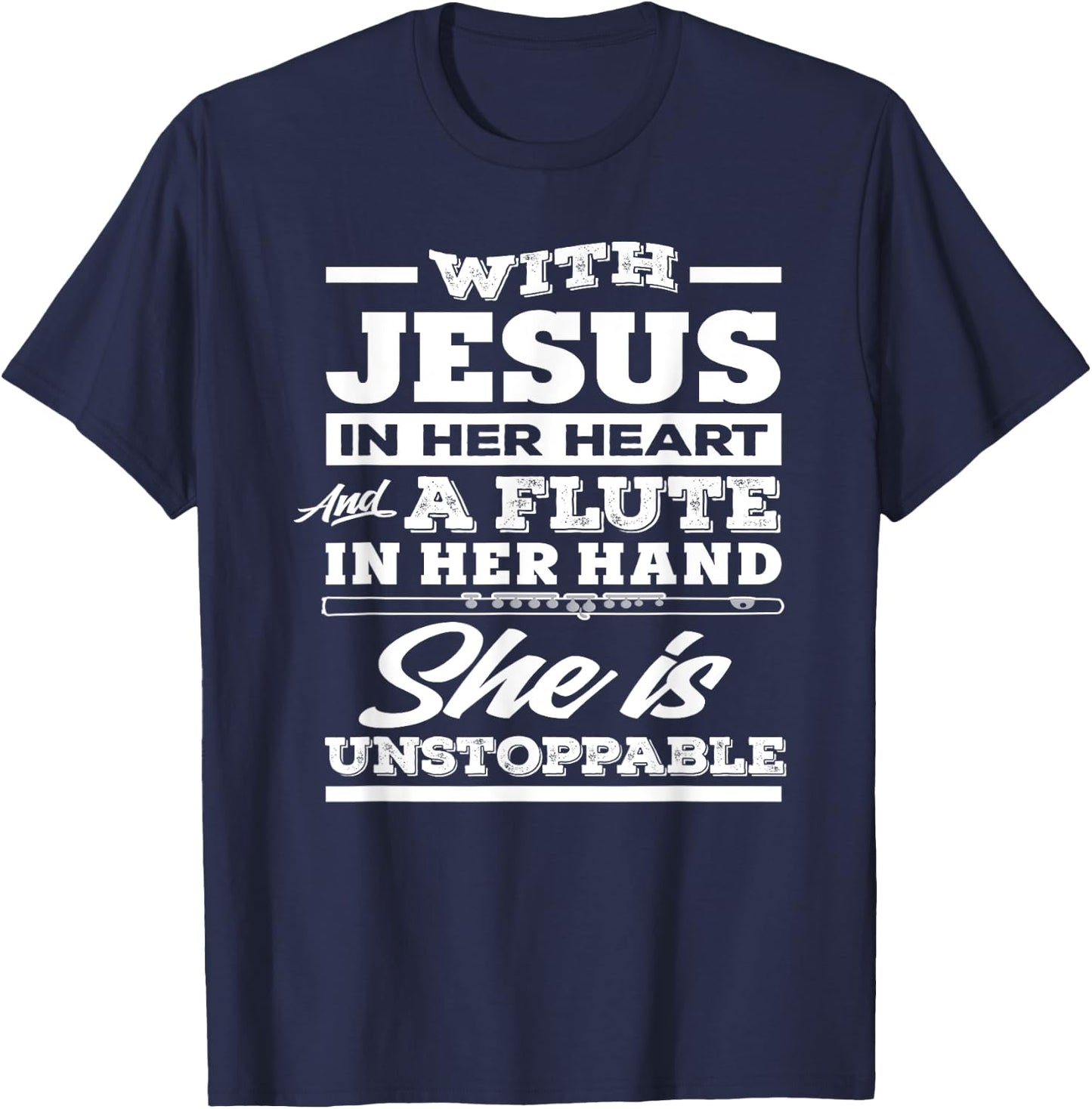 Christian Flute Player Gift Woman Girl Flutist T-Shirt - T-Shirt | Navy