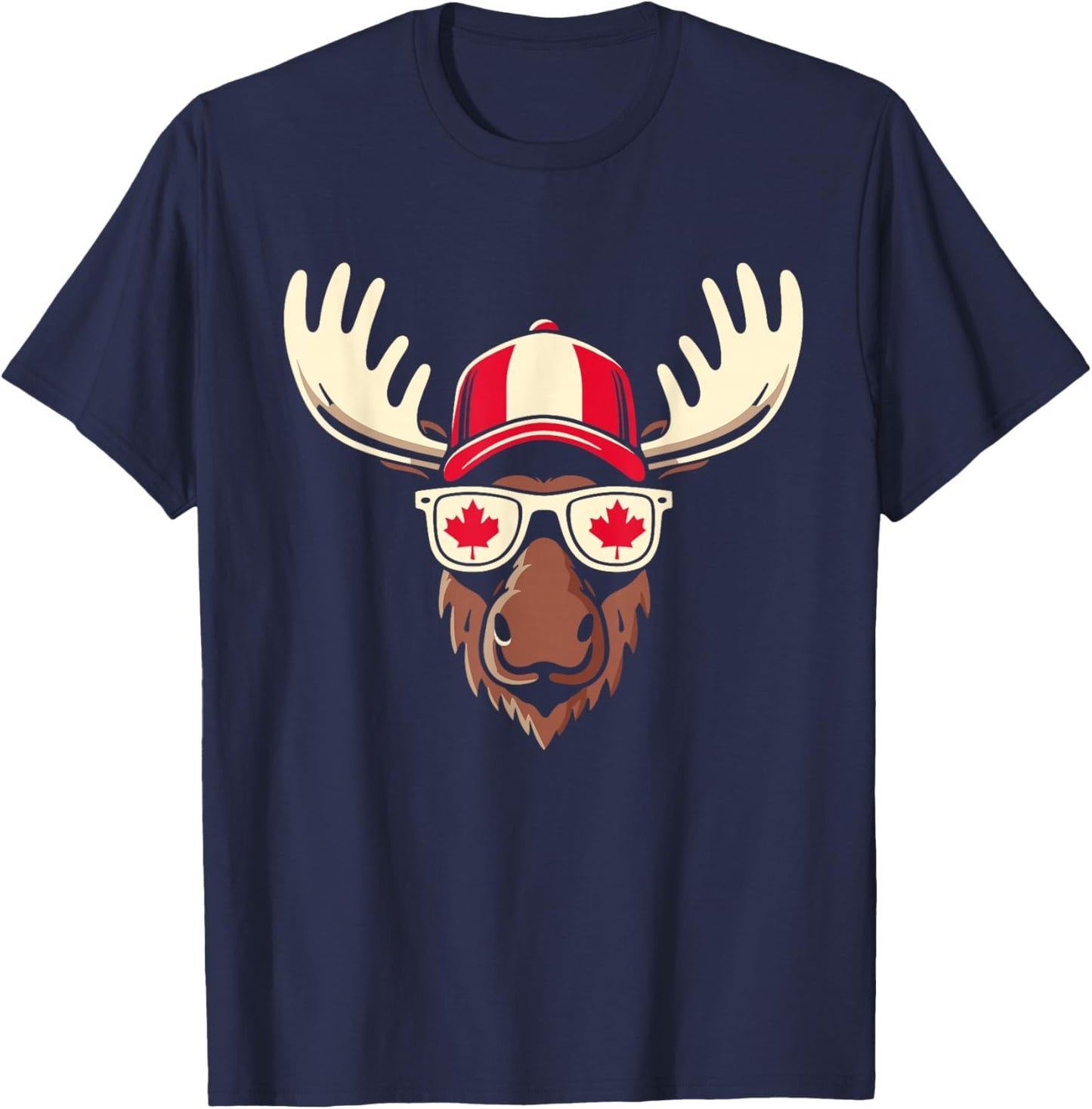 Canada Day Canadian Flag Maple Leaf Moose Sunglasses T-Shirt - T-Shirt | Navy