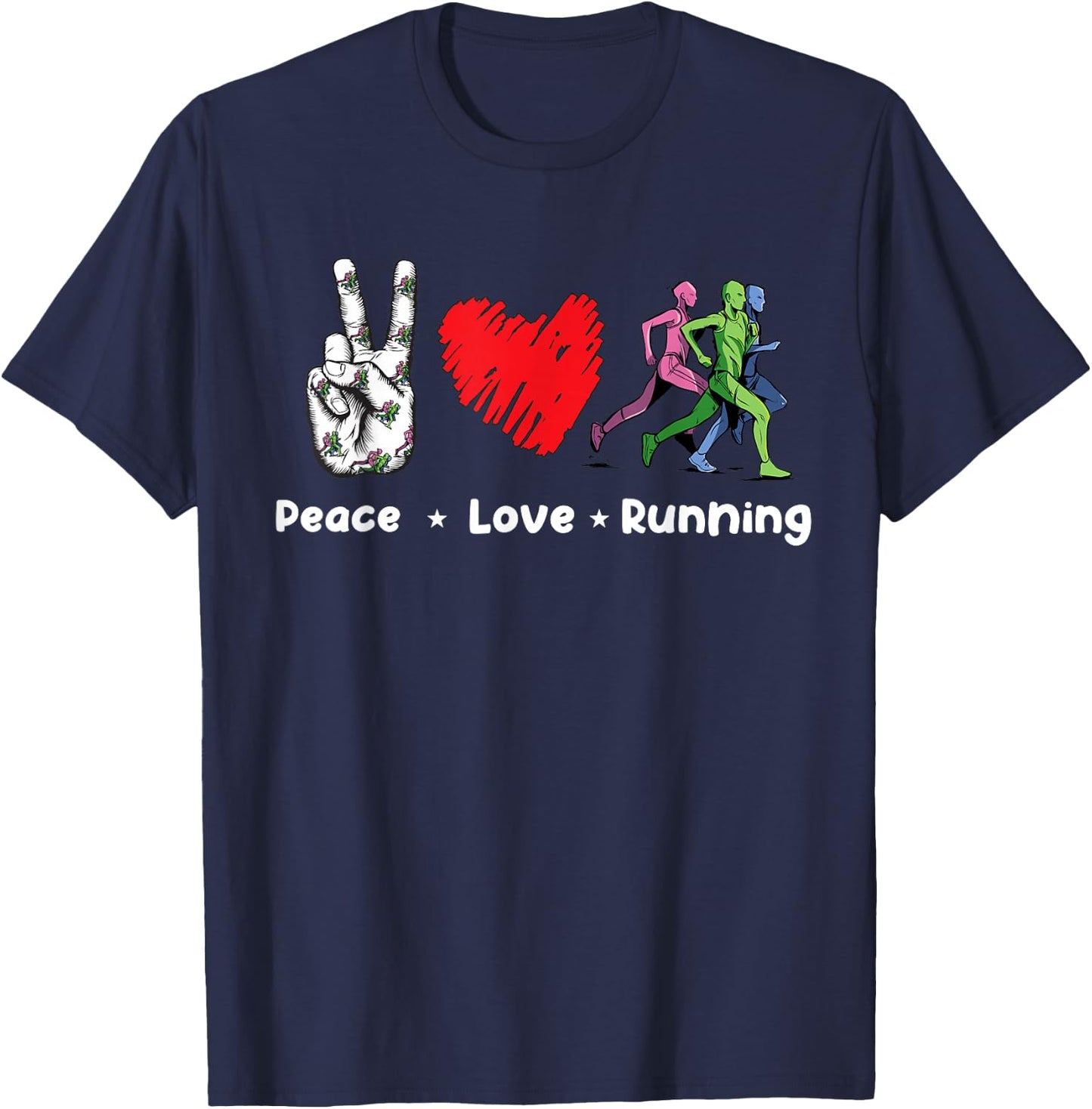 Peace Love Running Birthday Gift Runner T-Shirt - T-Shirt | Navy