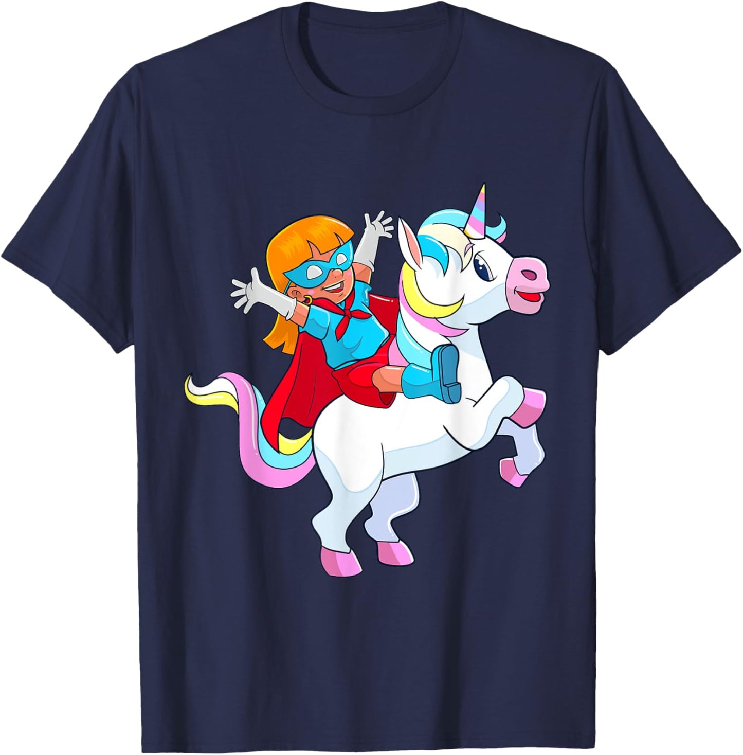 Superhero Birthday Girl Riding Unicorn Funny Kids Toddlers T-Shirt - T-Shirt | Navy