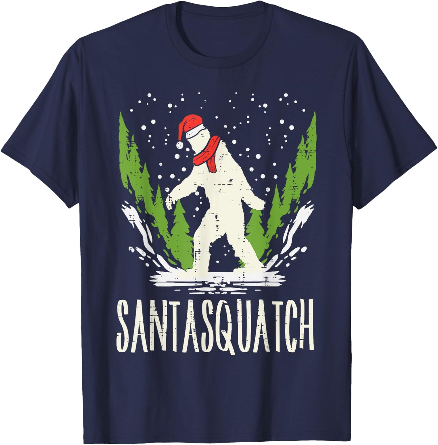 Bigfoot Sasquatch Santa Squatch Christmas Xmas Pajama PJ T-Shirt - T-Shirt | Navy