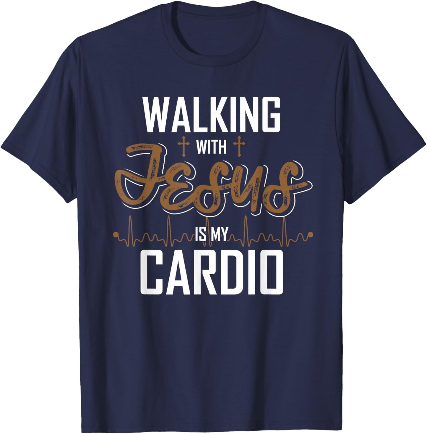 Walking With Jesus Is My Cardio Christian Gift Prayer T-Shirt - T-Shirt | Navy