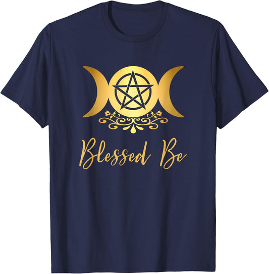 Blessed Be Wiccan Pagan Triple Moon Goddess and Pentacle T-Shirt - T-Shirt | Navy