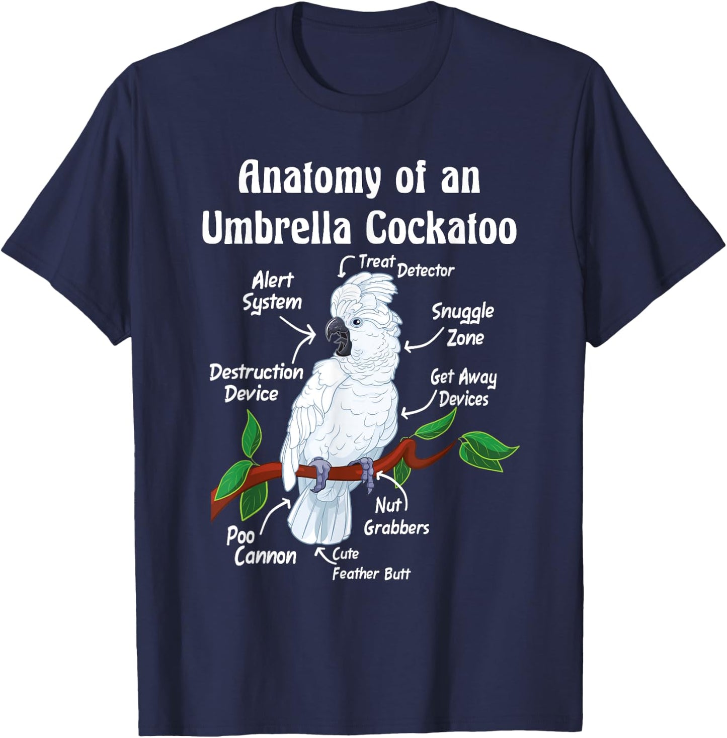 Parrot Anatomy Designs Anatomy of an Umbrella Cockatoo -Adults, Kids T-Shirt - T-Shirt | Navy