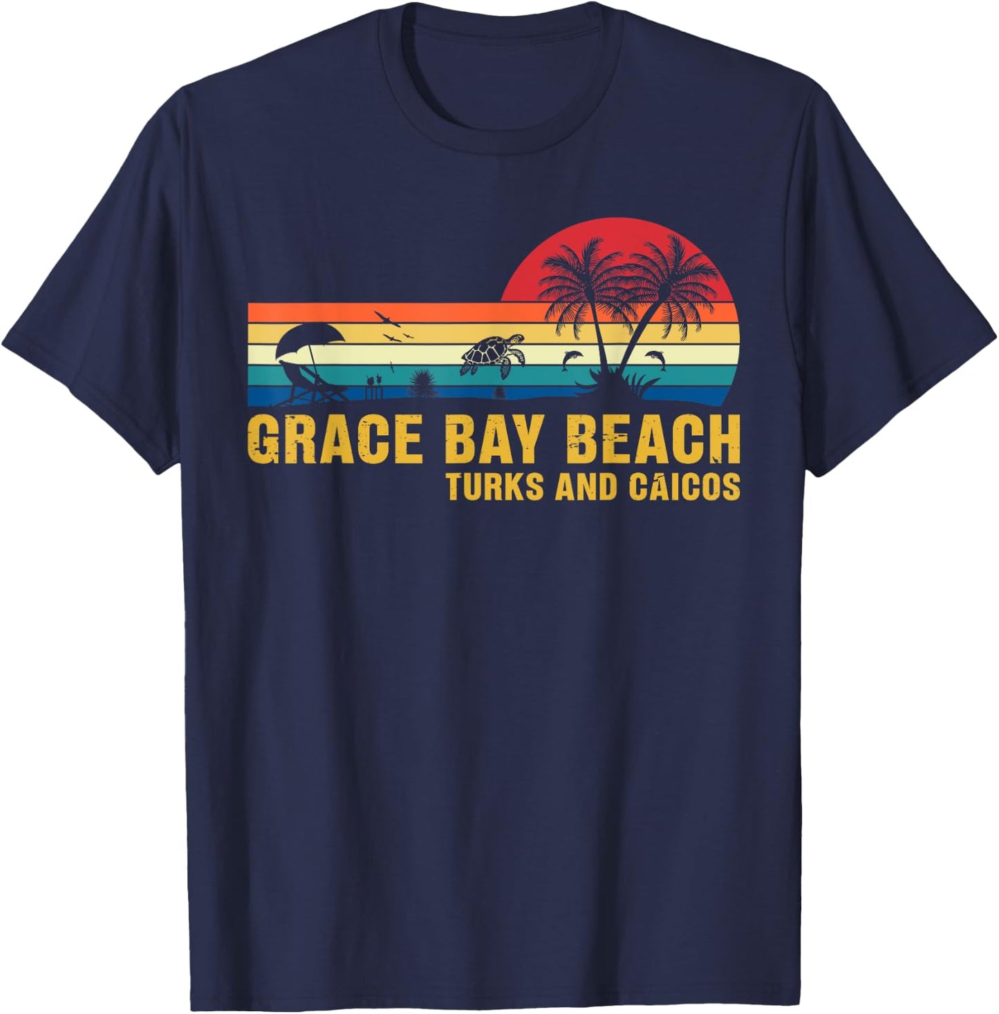Family Vacation Grace Bay Beach Turks & Caicos Sea Turtle T-Shirt - T-Shirt | Navy