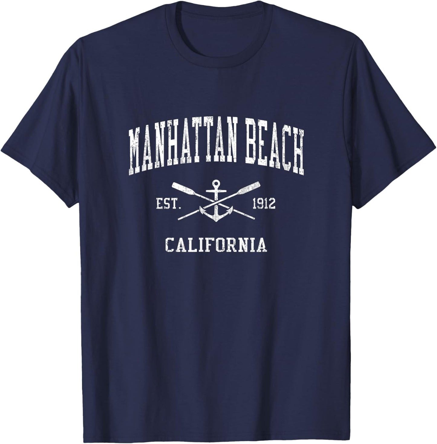 Manhattan Beach CA Vintage Crossed Oars & Boat Anchor Sports T-Shirt - T-Shirt | Navy