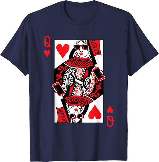Classic Black Queen of Hearts : Adult, Short Sleeve, Cotton-Polyester Blend T-Shirt - T-Shirt | Navy