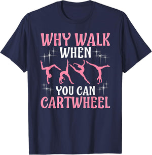 Girls' Cool Cartwheel Gymnastics - Black, Classic Fit, Short Sleeve, Cotton-Polyester T-Shirt - T-Shirt | Navy