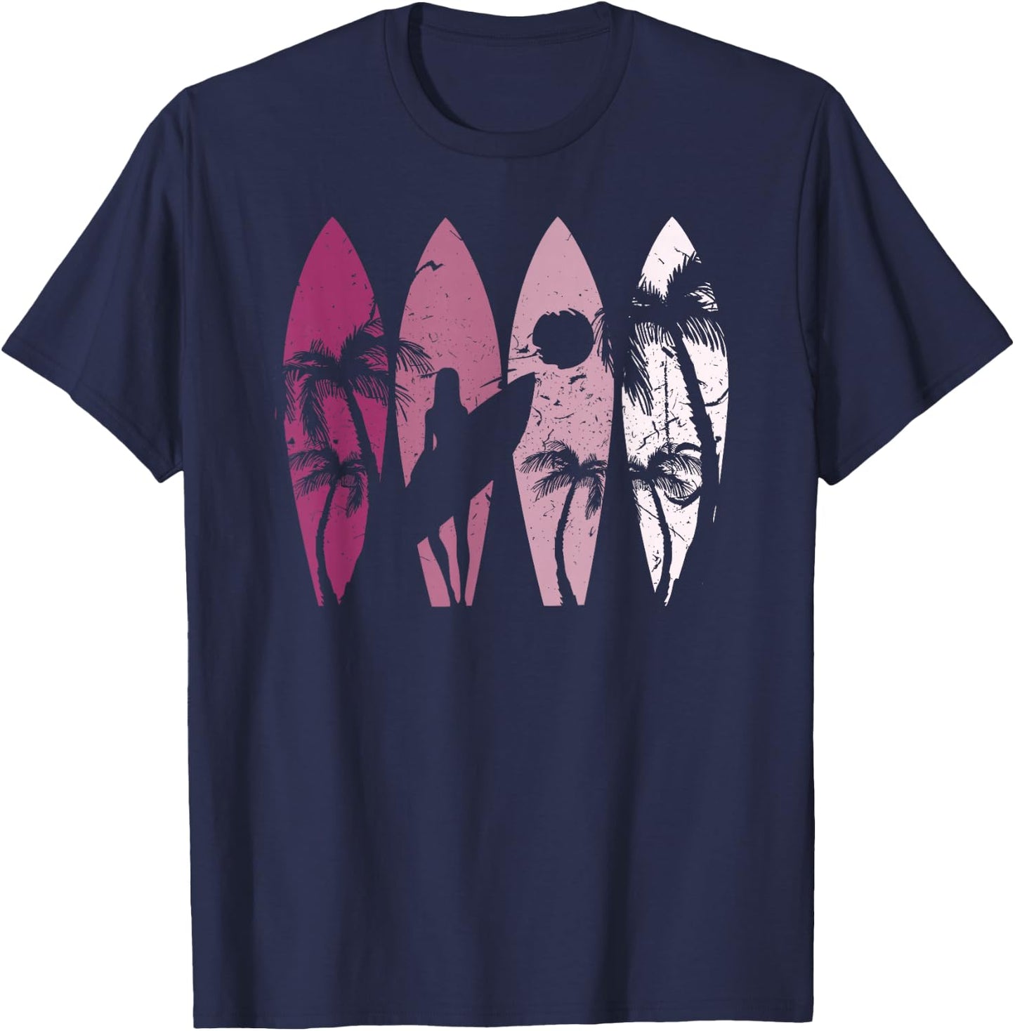 Surfing Surfer Palm Tree Surfboard Sunset Surfer Girl T-Shirt - T-Shirt | Navy