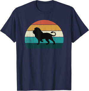 Retro Lion Mane Pride - Vintage Sunset African Land Mammals T-Shirt - T-Shirt | Navy
